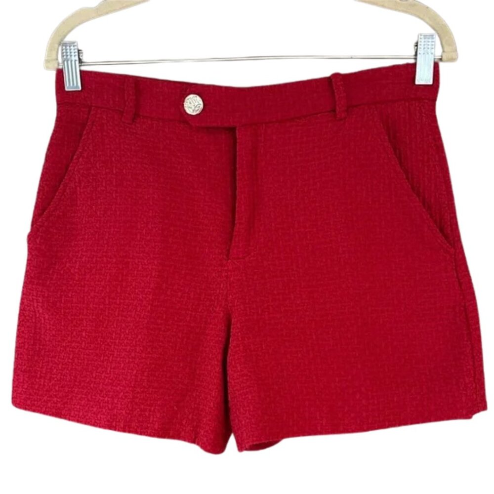 Draper James RSVP Red High-Waist Textured Shorts Preppy Chic